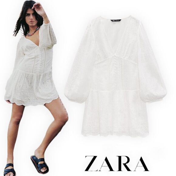 ZARA | White | EMBROIDERED DRESS - Picture 1 of 10